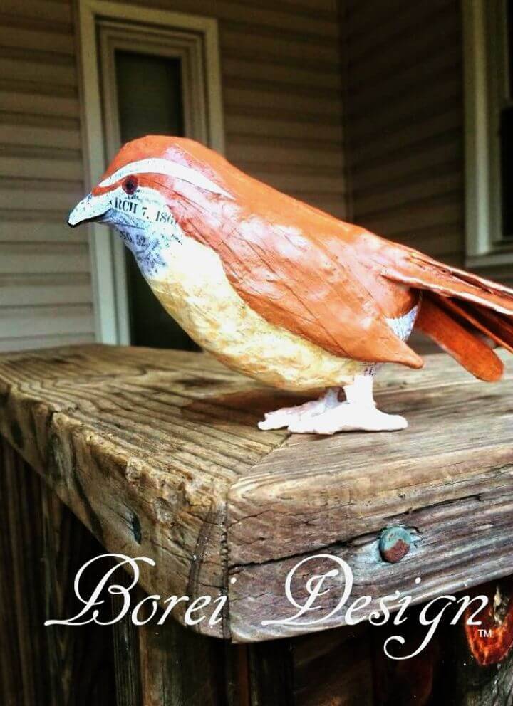 Upcycled Paper Mache Bird Sculpture