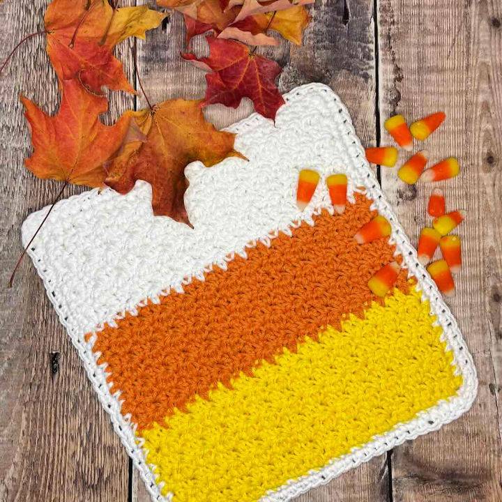 Crochet Candy Corn Potholder - Step by Step Instructions