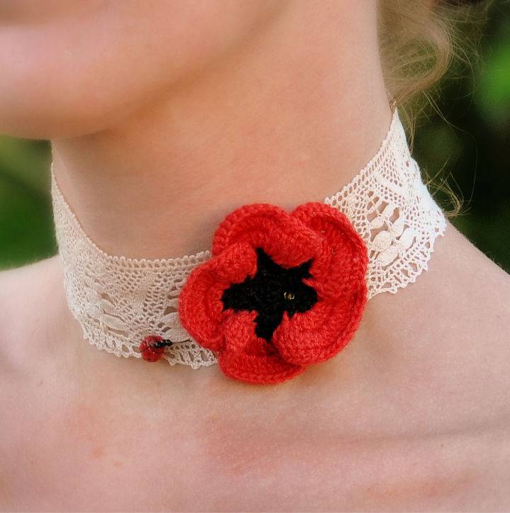 Cute Crochet Anzac Poppy Choker Pattern