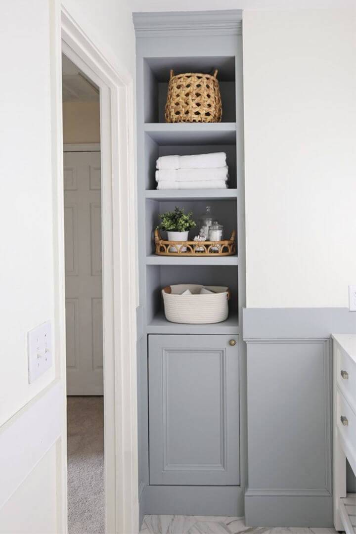 DIY Built in Bathroom Shelves and Cabinet