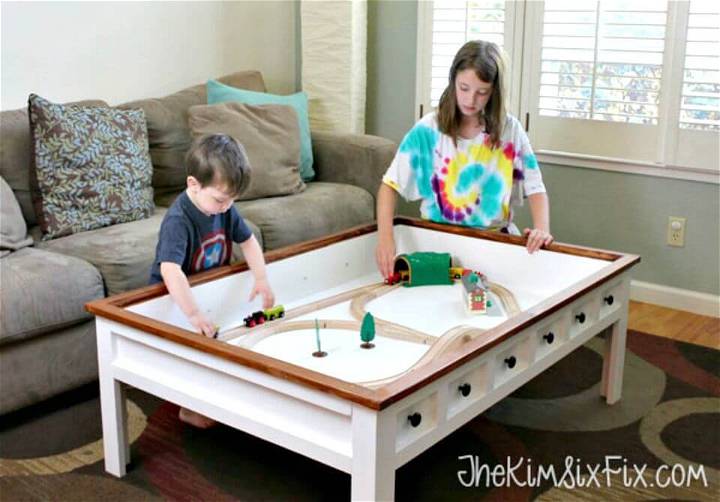 Apothecary Style Coffee Table With Hidden Lego and Train Play Areas