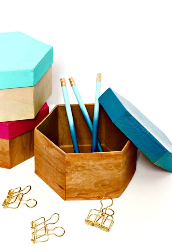 Paper Mache Wood Hexagon Storage Boxes