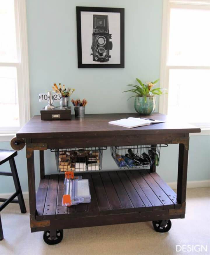 DIY Vintage Industrial Cart Inspired Craft Table