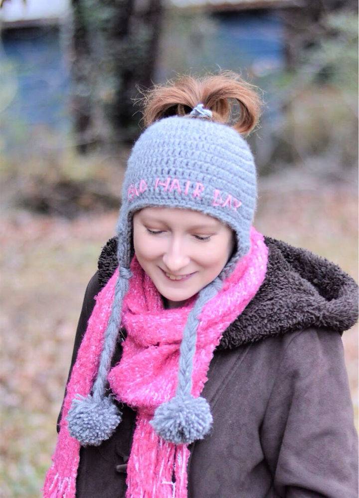 Messy Bun Ear Flap Hat Crochet Pattern