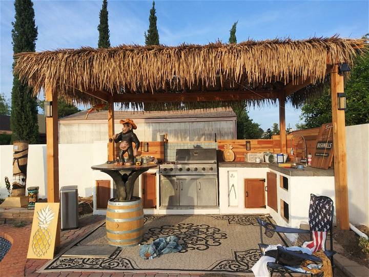 DIY Palapa Tiki Hut Outdoor Kitchen on a Budget