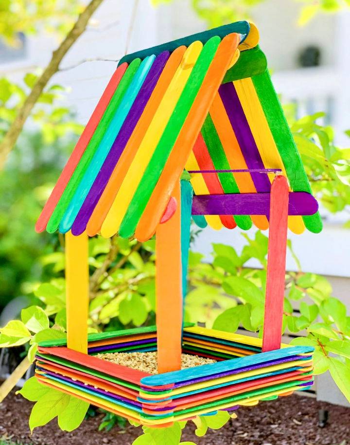 Rainbow Popsicle Stick Bird Feeder